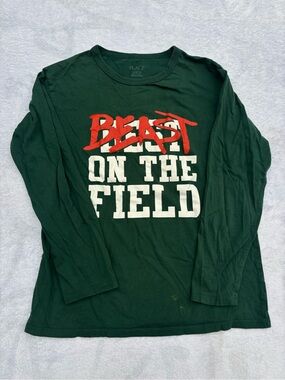 Place Long-Sleeve Shirt in Dark Green with White and Red Graphic